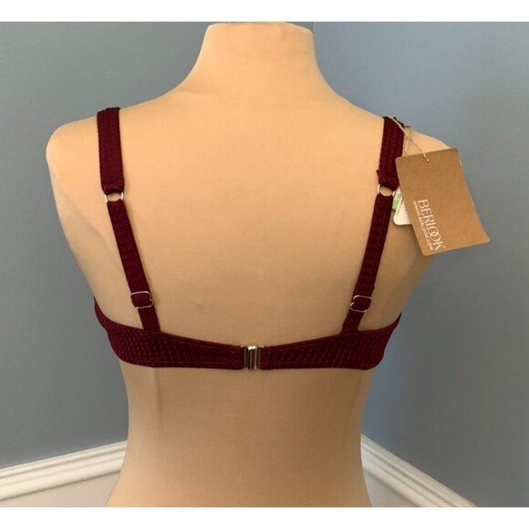Berlook Bikini Top Womens M Textured Ruched Underwire Burgandy Beach Pool - Picture 4 of 8